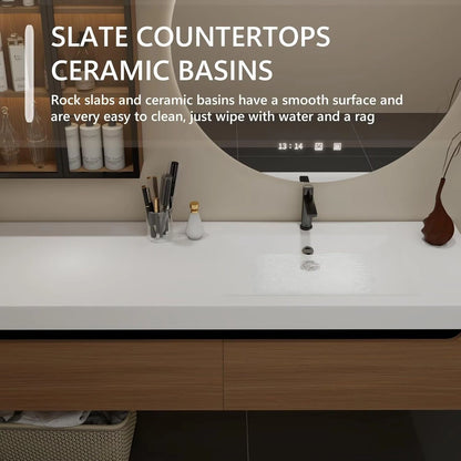 60” - 78” Natural Simple Bathroom Vanity with Sink Includes White Countertop
