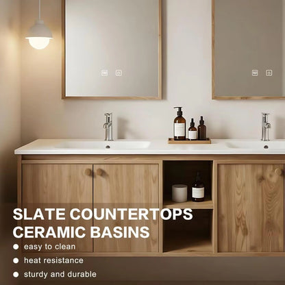 60” - 84” Unique Elegant Bathroom Vanity Includes Wood Grain Cabinet