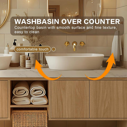 68” - 96” Simple Cozy Bathroom Vanity with Irregular Mirror & Open Storage Rack