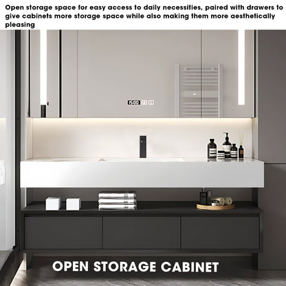 36"- 64" Wall Mounted Open storage Gray Bathroom Vanity with Single Sink &Mirror Cabinet