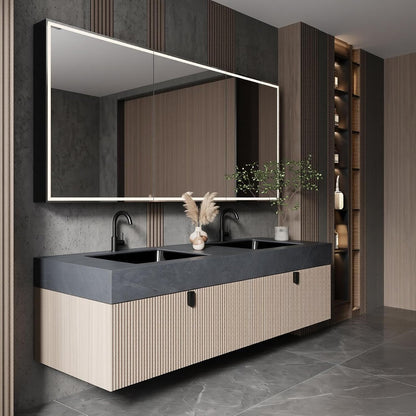 52''-110'' Modern Bathroom Vanity with Double Sink Includes Open Shelf Storage