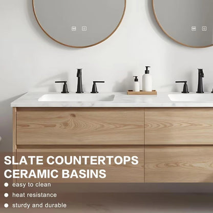 60” - 84” Nordic Rustic Bathroom Vanity Includes Ceramic Seamless Sink