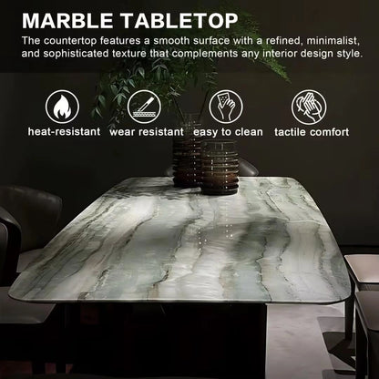 55” - 71” Minimalist Luxury Dining Table with Green Veined Countertop (No Chair)