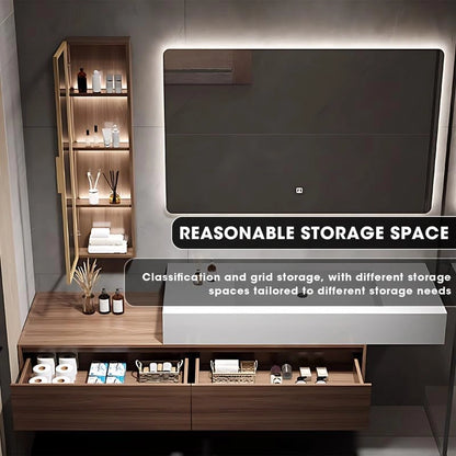 40” - 60” Modern Bathroom Vanity Includes Mirror Side Storage & Ceramic Basin