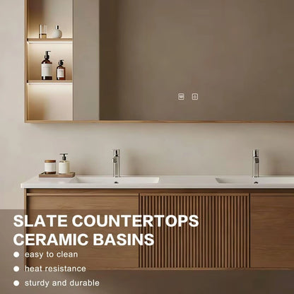 60” - 84” Modern Minimalist Bathroom Vanity with Open Storage Shelf