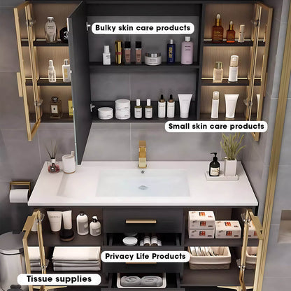 36"- 48" Bathroom Vanity with Glass Cabinet Doors and Multi-Layered Solid Wood Cabinets