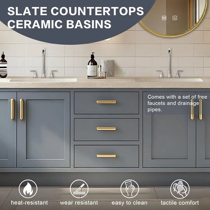 60” - 96” Floor Mount Bathroom Vanity with Textured Rock Countertop