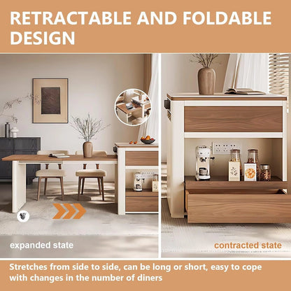 87” Exquisite Log Kitchen Island with Pull-Out Cabinets Includes Open Shelf (No Chair)