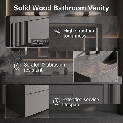 52''-110'' Floating Bathroom Vanity Sinks Set Includes Deep Center Drawers for Storage