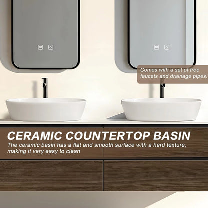 60” - 78” Dark Brown Bathroom Vanity with Four Large Drawers & Above Counter Sinks