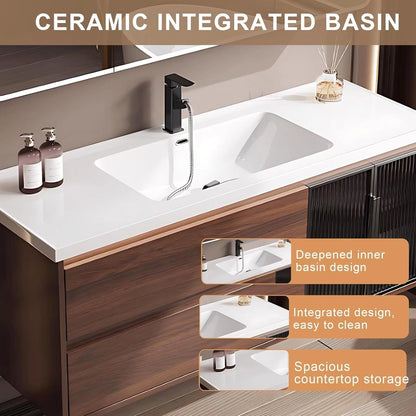40” – 48” Medieval Bathroom Vanity Includes Striped Embossed Glass Door Cabinet