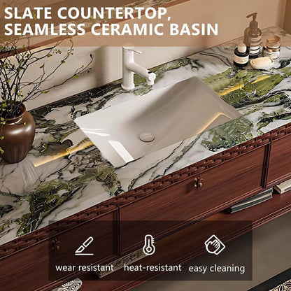 48” – 64” Floating Bathroom Vanity with Green Texture Countertop and Open Storage Shelf