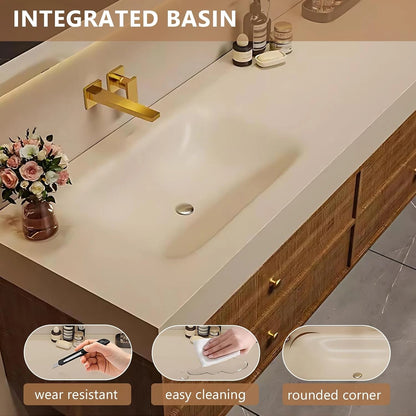 44” – 72” Exquisite Bathroom Vanity with LED Smart Defog Mirror and Integrated Basin