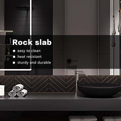 52"- 78" Wall Mounted Black Single Basin and Sink Open Shelving With Intelligent Mirror