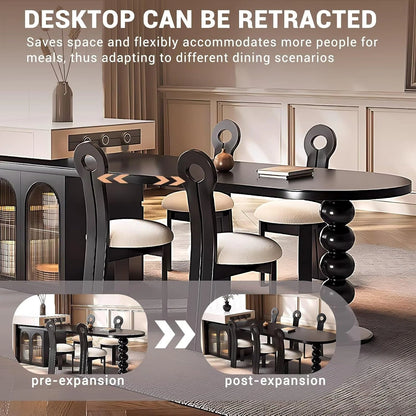 98” - 106” Black Elegant Kitchen Island with Visual Stripe Glass Cabinets Door (No Chair)