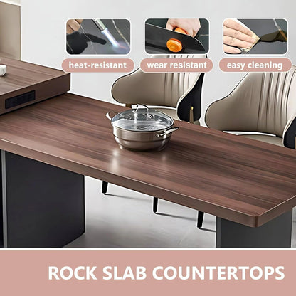 98” Modern Log Kitchen Island Includes Glass Door for 2-6 Person (No Chair)