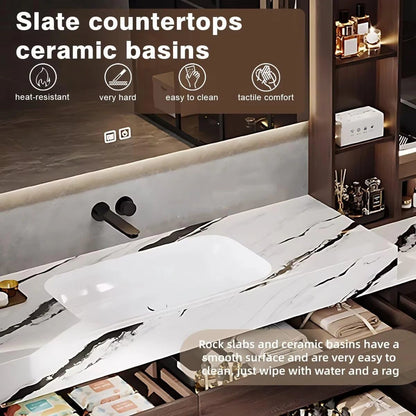 76” - 88” Practical Floating Bathroom Vanity Includes Ceramic Basin & Textured Rock Countertop
