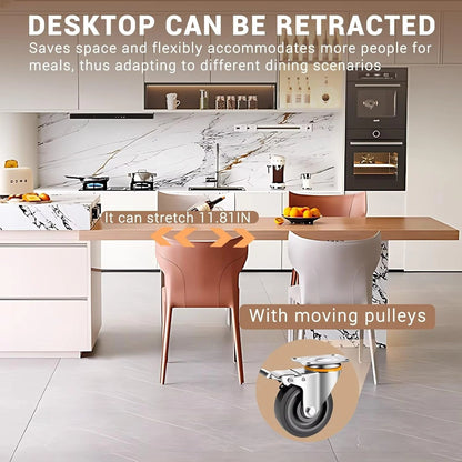 81” - 101” Elegant Log Kitchen Island Includes Black and White Patterned Surface (No Chair)