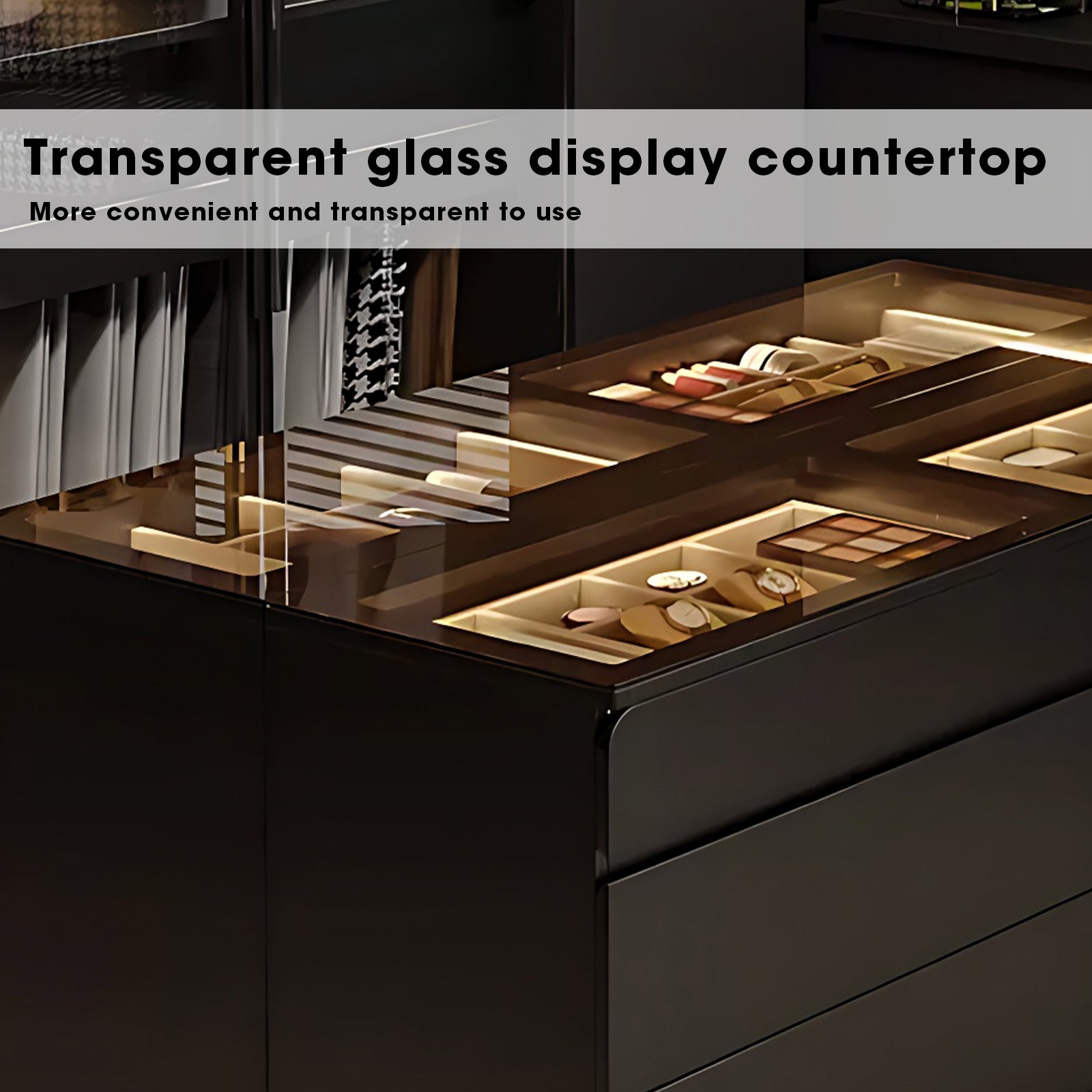 39-55' Black Glass-Top Walk-In Closet Island Dresser & Chest Jewelry Storage 31.5IN / 55IN 39-55' Black Glass-Top Walk-In Closet Island Dresser & Chest Jewelry Storage 31.5IN / 55IN