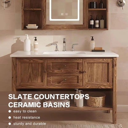 48” - 64” Retro Bathroom Vanity with Open Shelving & Undermount Sink