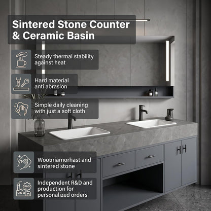 52‘’-110‘’ Floating Bathroom Vanity Sinks Set Inlcudes Sleek Rectangular Front