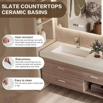 84” - 96” Exquisite Simple Bathroom Vanity with Three Mirrors Design & Wood Grain Color