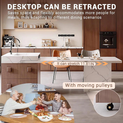 94" - 102" White Exquisite Kitchen Island Includes Brown Panel with Handle (No Chair)