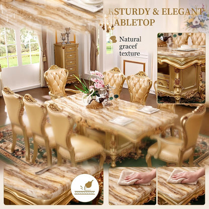 56‘’-96‘’ Modern Dining Table with Ornate Classic Base&Gold Carved Base