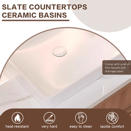 56"- 78" Floating Double Ceramic Sink With Led Lighting Smart Mirror