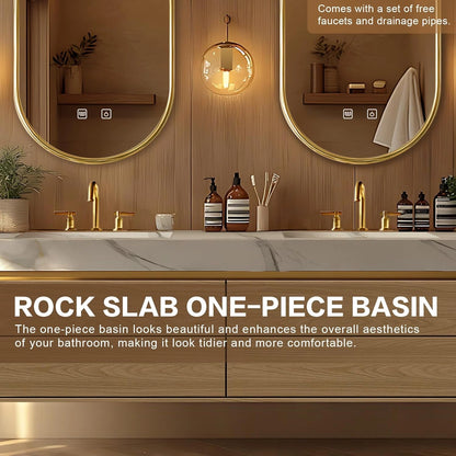 60” - 78” Log Luxury Bathroom Vanity Includes Textured Tabletop & Irregular Mirror