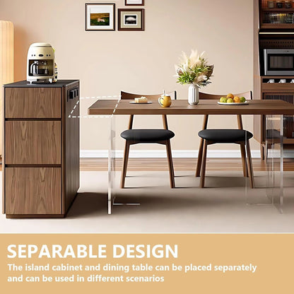 71” - 95” Natural Cozy Kitchen Island with Separable Dining Table (No Chair)