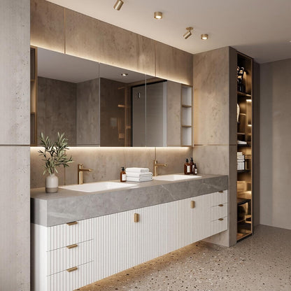 60''-110'' Bathroom Vanity with Sink Includes White Striped Panel