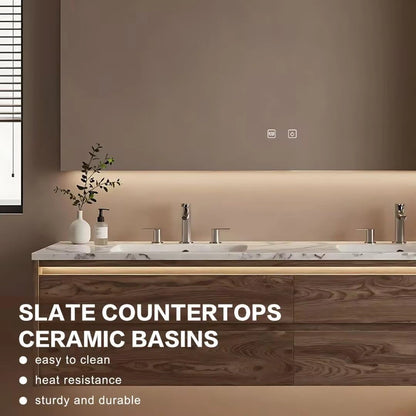 60” - 84” Elegant Bathroom Vanity Includes Textured Countertop & Wood Grain Cabinet