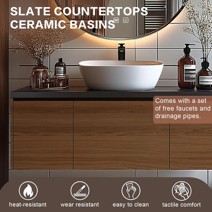 60” - 64” Light Luxury Bathroom Vanity Includes Above Counter Sink & Hidden Handle Design