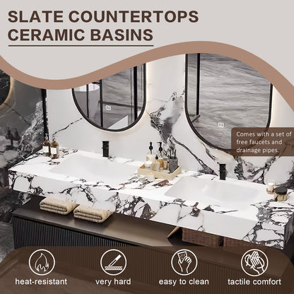 56"- 78" Wall Mounted Open Storage With Double Basin And Oval Smart Mirror