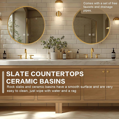 68” - 96” Exquisite Log Bathroom Vanity with LED Smart Defog Mirror