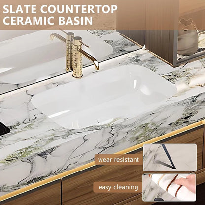 68” - 80” Floating Bathroom Vanity with Semicircular Smart LED Defog Mirror