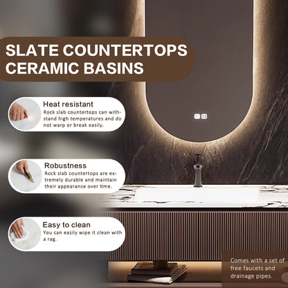 36"- 64" Bathroom Vanity with Wall Mounted Led Oval Mirror and Single Sink