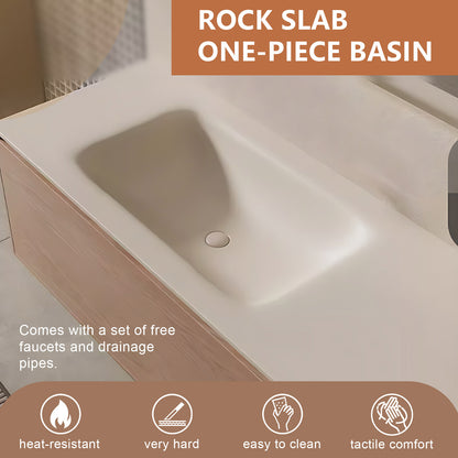 40"-72" Bath vanity solid wood rock slab one-piece basin and double basin