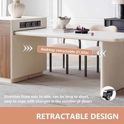 65” - 96” Modern Simple Kitchen Island Includes Sliding Rail Socket & Round Corner Design (No Chair)