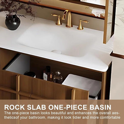 60” - 80” Brown Vintage Bathroom Vanity with Grid - Patterned Door Design