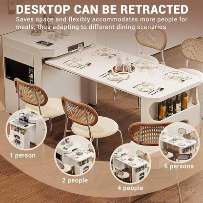 88” White Minimalist Kitchen Island Includes White Extendable Tabletop (No Chair)