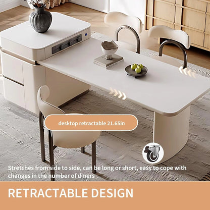 65” - 96” Minimalist White Kitchen Island Includes Exquisite Drawers & Open Shelf (No Chair)