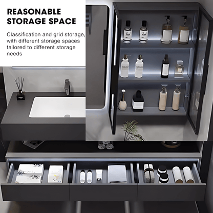32"- 80" Floating Bathroom Vanity Cabinet with Single Sink and Smart LED Mirror Cabinet