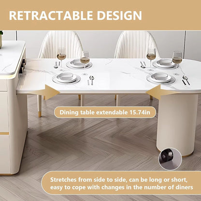 75” - 91” White Minimalist Kitchen Island Includes Cylindrical Base (No Chair)