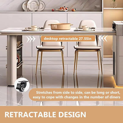 80.71” Light Luxury Kitchen Island Includes Open Shelf Design (No Chair)