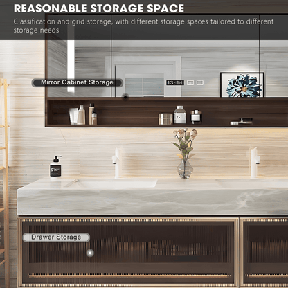 52"- 78" Modern Wall Mounted Cabinet Bathroom Vanity with Double Sink and Induction Lighting