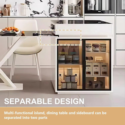 79” - 87” White Luxury Kitchen Island Includes Detachable Design & Sliding Rail Socket (No Chair)