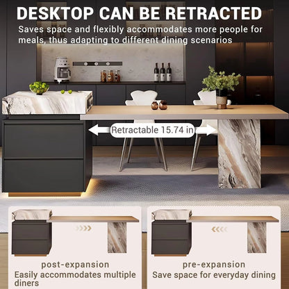 85” -101” Elegant Modern Kitchen Island Includes Color Blocked Pattern with Storage (No Chair)