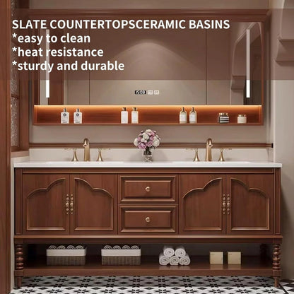 60” - 76” Unique Retro Bathroom Vanity with Open Storage Space